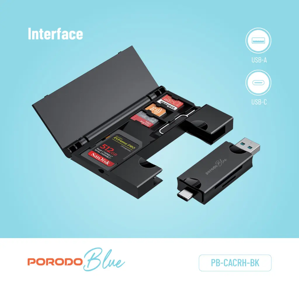 Porodo Blue 2-in-1 Card Reader with Card Holder (3).webp