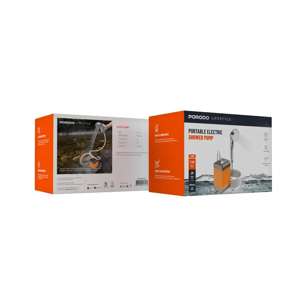 Porodo Lifestyle Portable Electric Shower Pump - Orange (2).webp