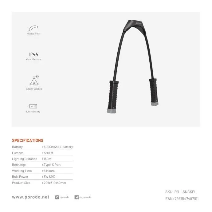 Porodo Lifestyle By Porodo Magnetic Detachable Neckband Flashlight Lightweight Black [PD-LSNCKFL].webp