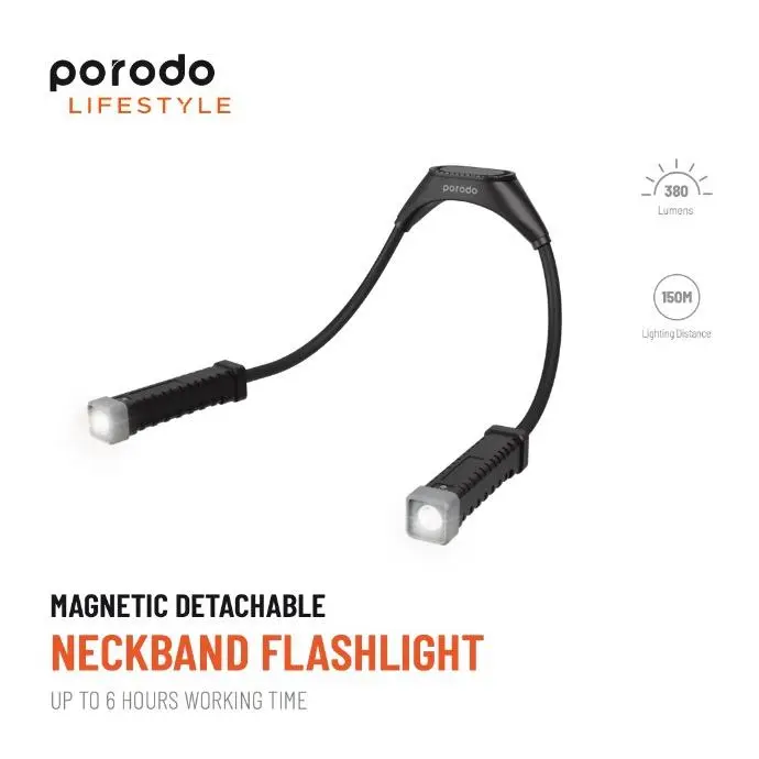 Porodo Lifestyle By Porodo Magnetic Detachable Neckband Flashlight Compact Black [PD-LSNCKFL].webp
