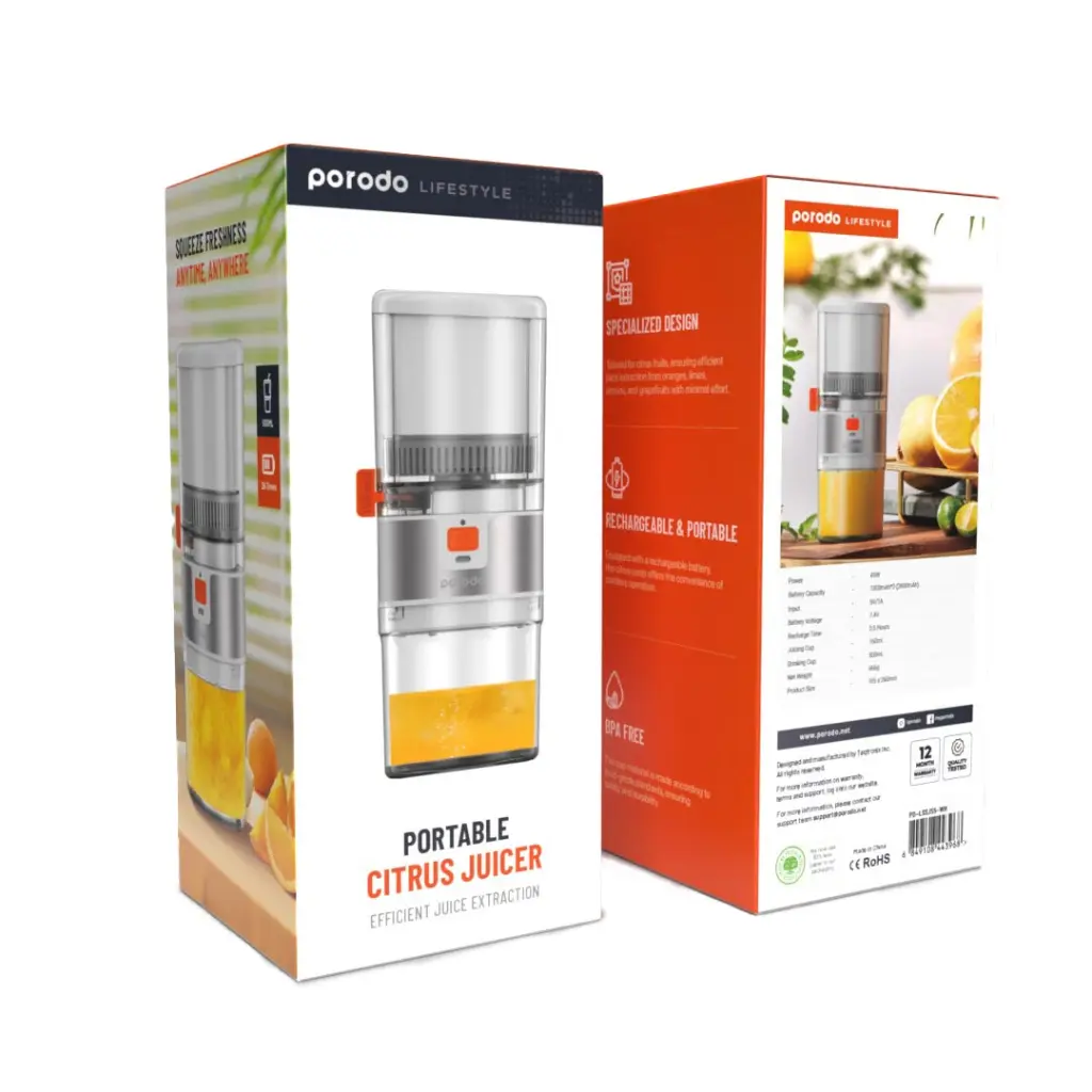 Porodo Lifestyle Portable Slow Juicer 55W - White - Orange (1).webp