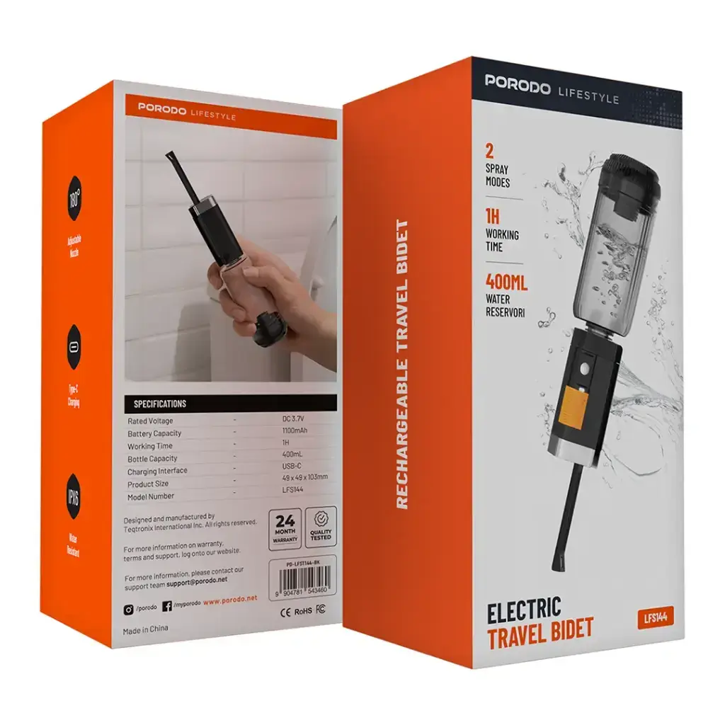 Porodo Lifestyle Electric Travel Bidet - Black.webp