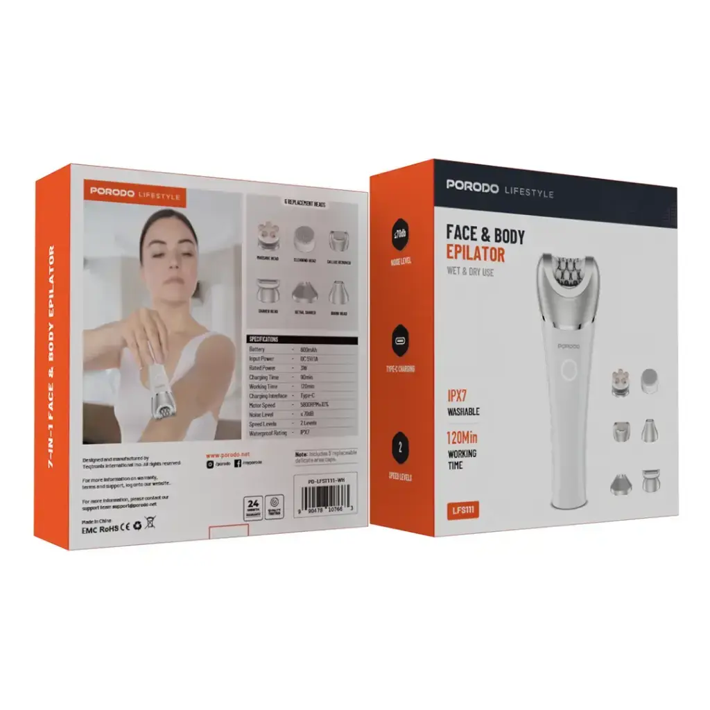 Porodo Lifestyle Face & Body Epilator - White.webp