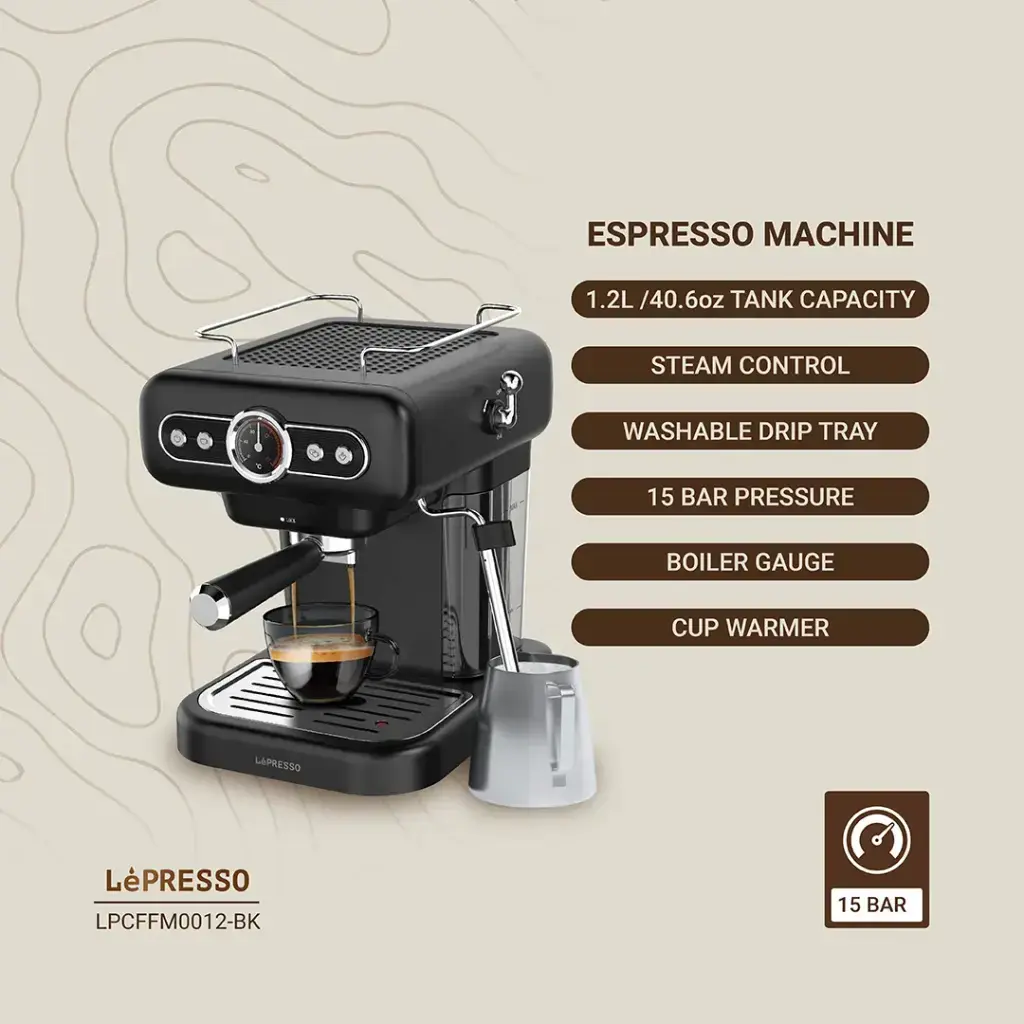 LePresso Retro Espresso Boiler Machine Gauge and Milk Steamer .webp
