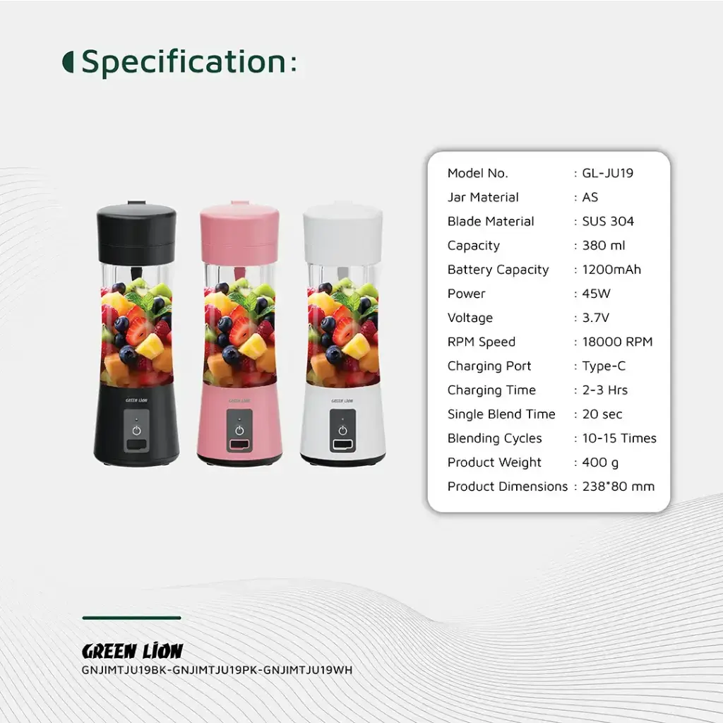 Green Lion Juice Mate Portable Juicer 380mL BK8.webp