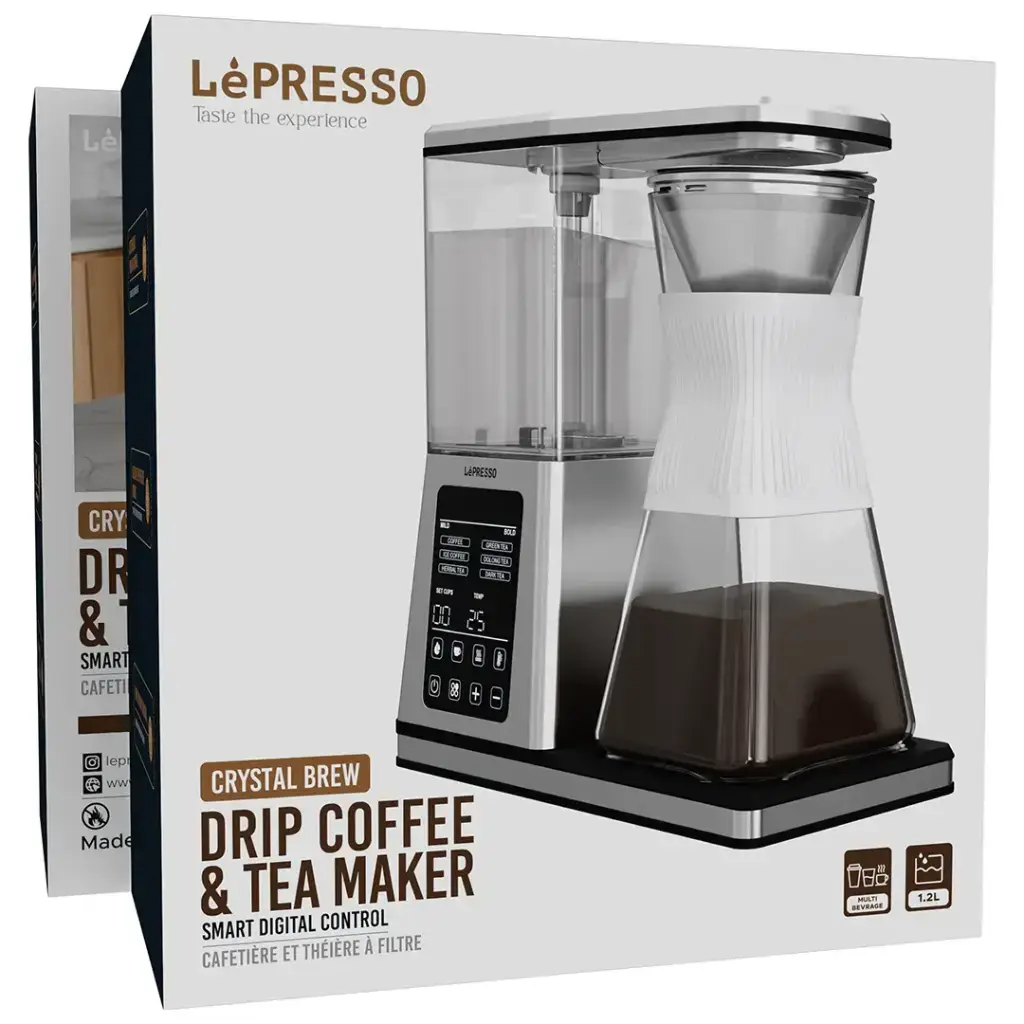 LePresso Crystal Brew Drip Coffee & Tea Maker with Smart Digital Control - Silver.webp