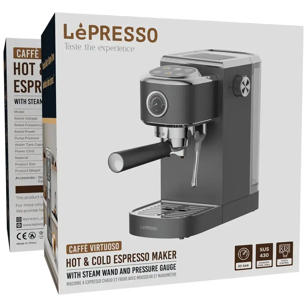 LePresso Hot & Cold Espresso Maker with Steam Wand and Pressure Gauge - Gray6.webp