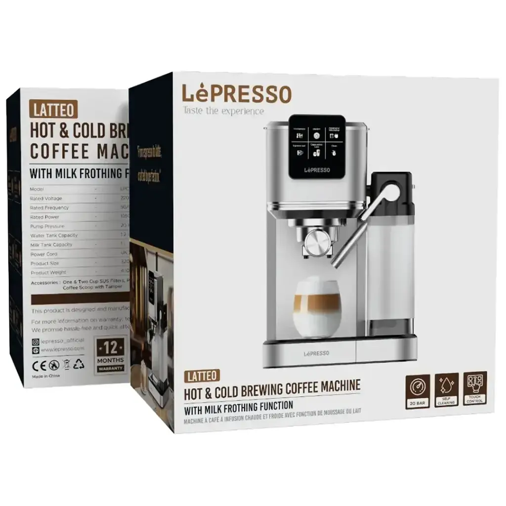 LePresso Latteo Hot & Cold Brewing Coffee Machine with Milk Frothing Function  - Silver2.webp