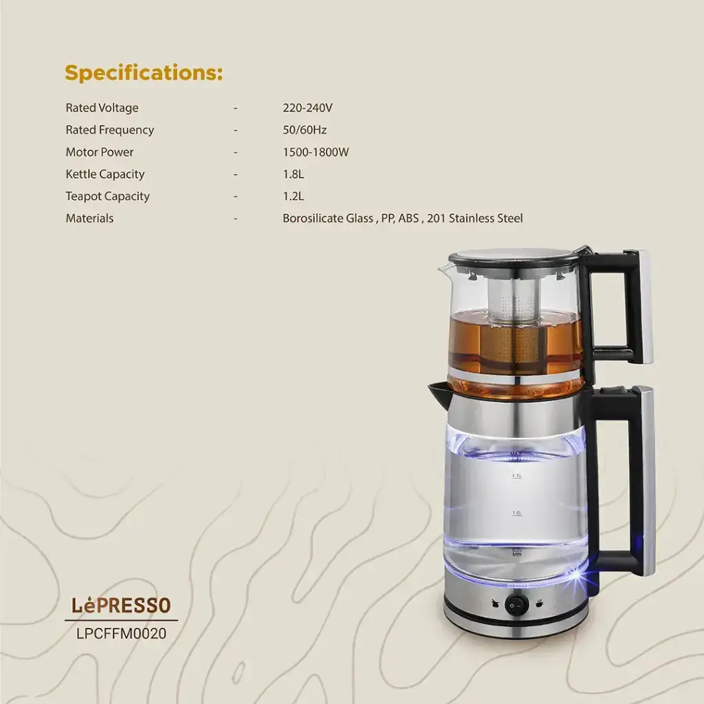 Lepresso Turkish Tea Glass Kettle - Black.webp