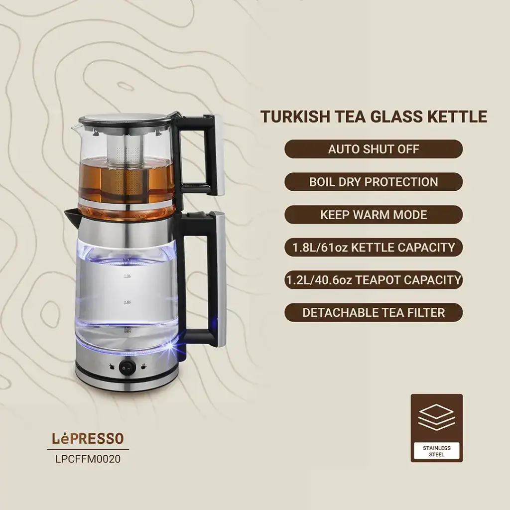 Lepresso Turkish Tea Glass Kettle - Black (1).webp