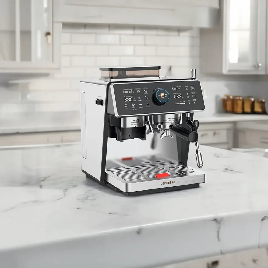 Lepresso Viventé Semi-Automatic Dual Boiler Coffee Machine with Touch Display - Silver5.webp