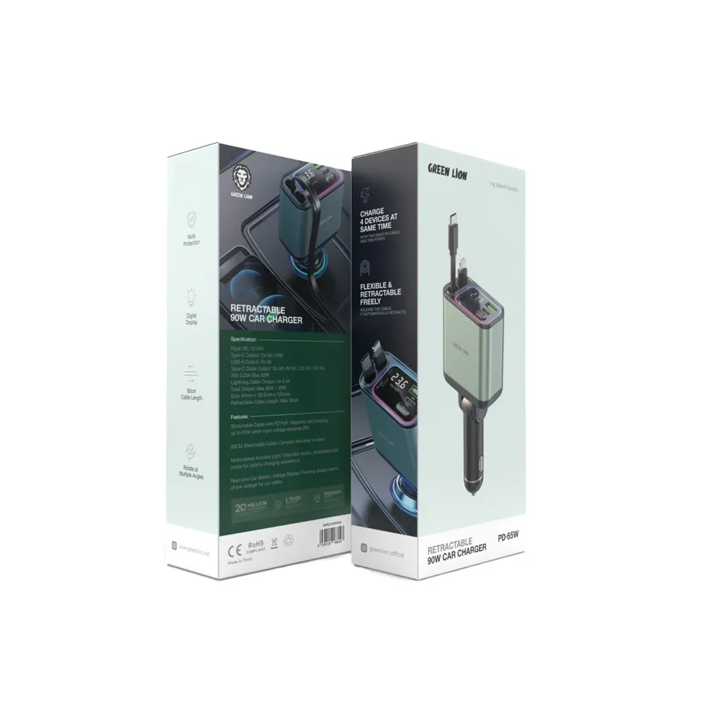 Green Lion Retractable 90W Car Charger.webp