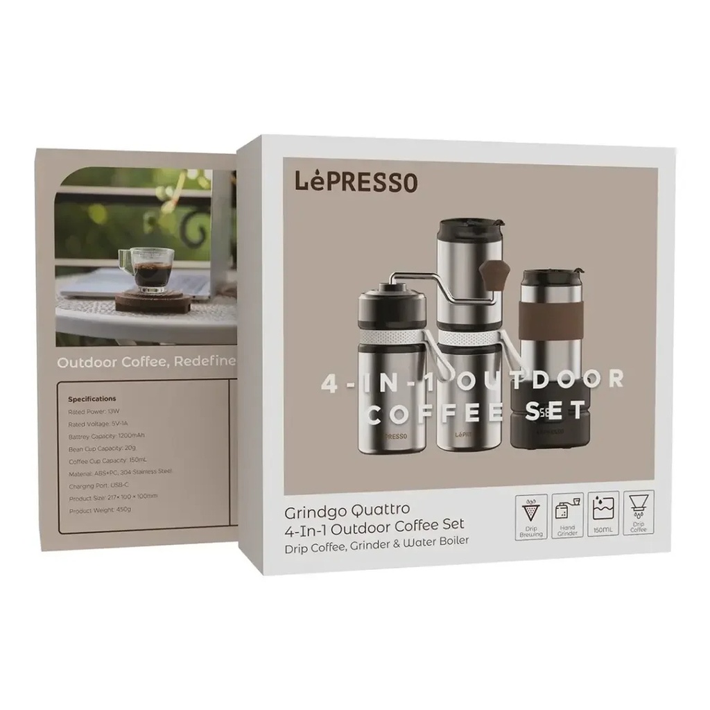 LePresso Grindgo Quattro Components - Grinder, Boiler, Dripper & Cup