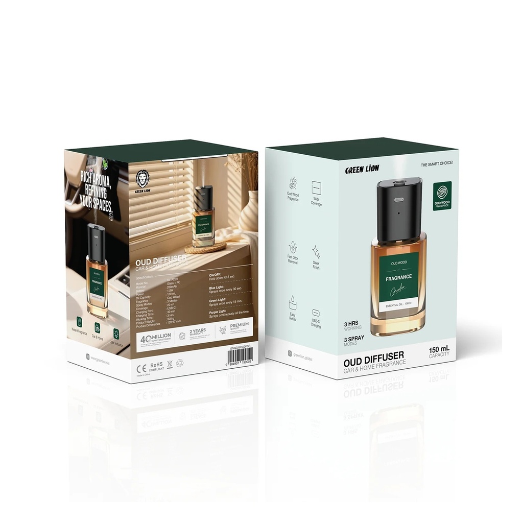 Green Lion Oud Diffuser 150ML Official Retail Packaging & Technical Specifications