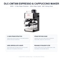 DLC-CM7308 800W 3.5 Bar Steam Extraction & Borosilicate Carafe Specifications