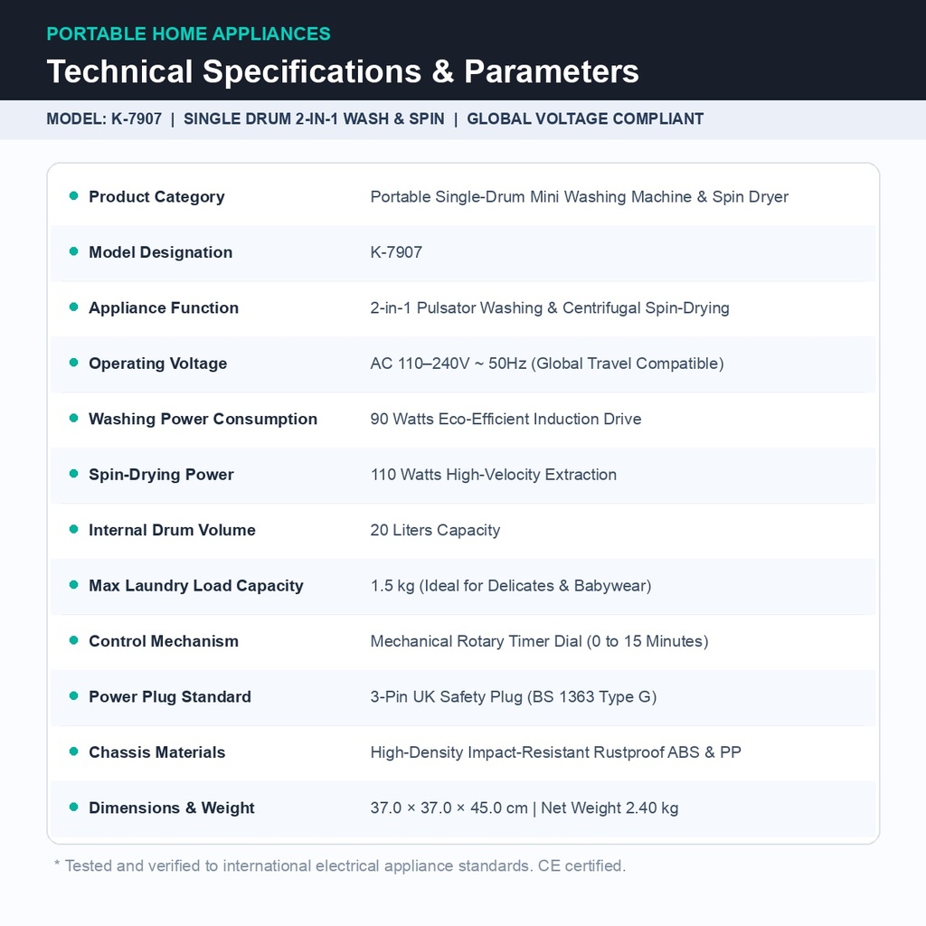 Portable Mini Washing Machine Technical Specifications & Dimensions