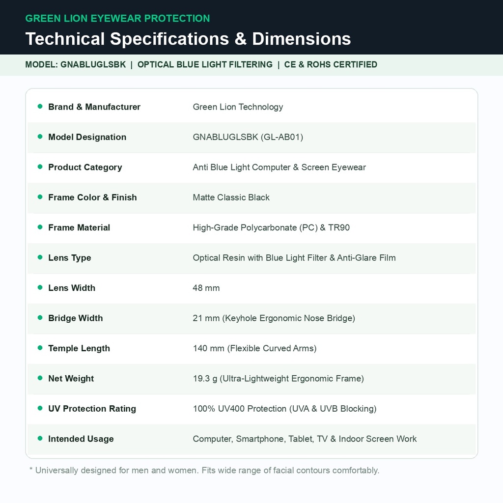 Green Lion GNABLUGLSBK Technical Specifications & Dimensions