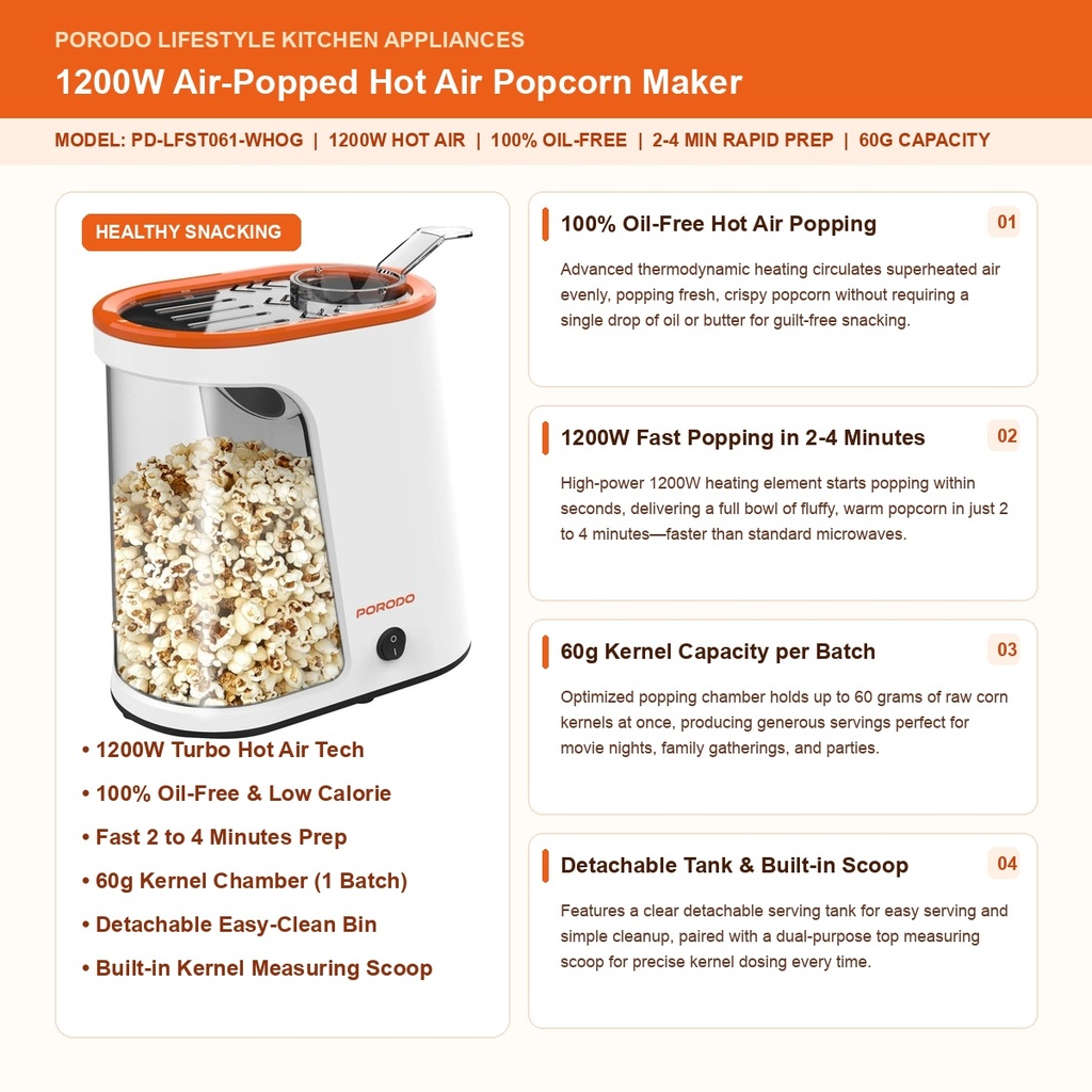Porodo Popcorn Maker Features & Highlights