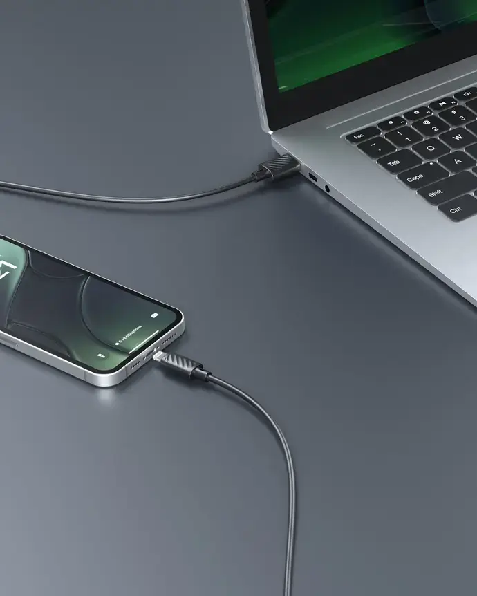 Porodo Blue Cable & Charger Fast Charge & Data Cable 3A Fast Charge Black [PB-3AALC-BK].webp