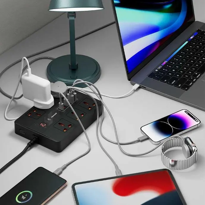 Porodo 6 AC 2 USB-A 24W & 4 USB-C PD 36W Multi-Port Super Hub 2M 3000W UK Fast Charge Black [PD-FWCH009-2M-BK].webp