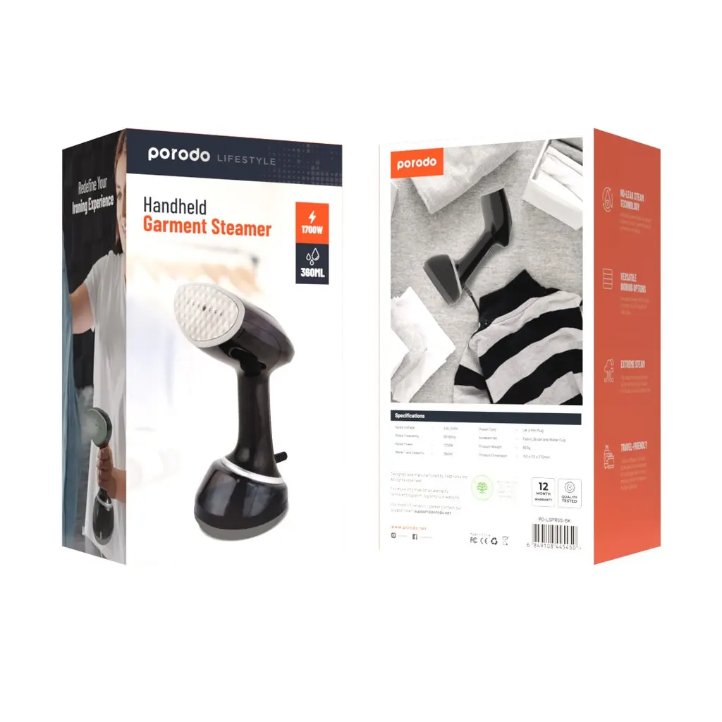 Porodo Lifestyle Handheld Garment Steamer - Black.webp