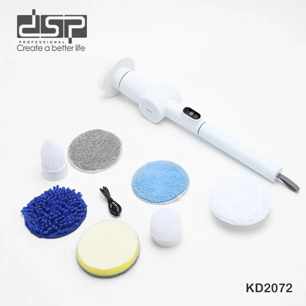 فرشاة تنظيف دوّارة دي إس بي KD-2072 بقوة 10 واط لاسلكية مع قضيب تلسكوبي و9 رؤوس فرش - 9 وظائف في جهاز واحد