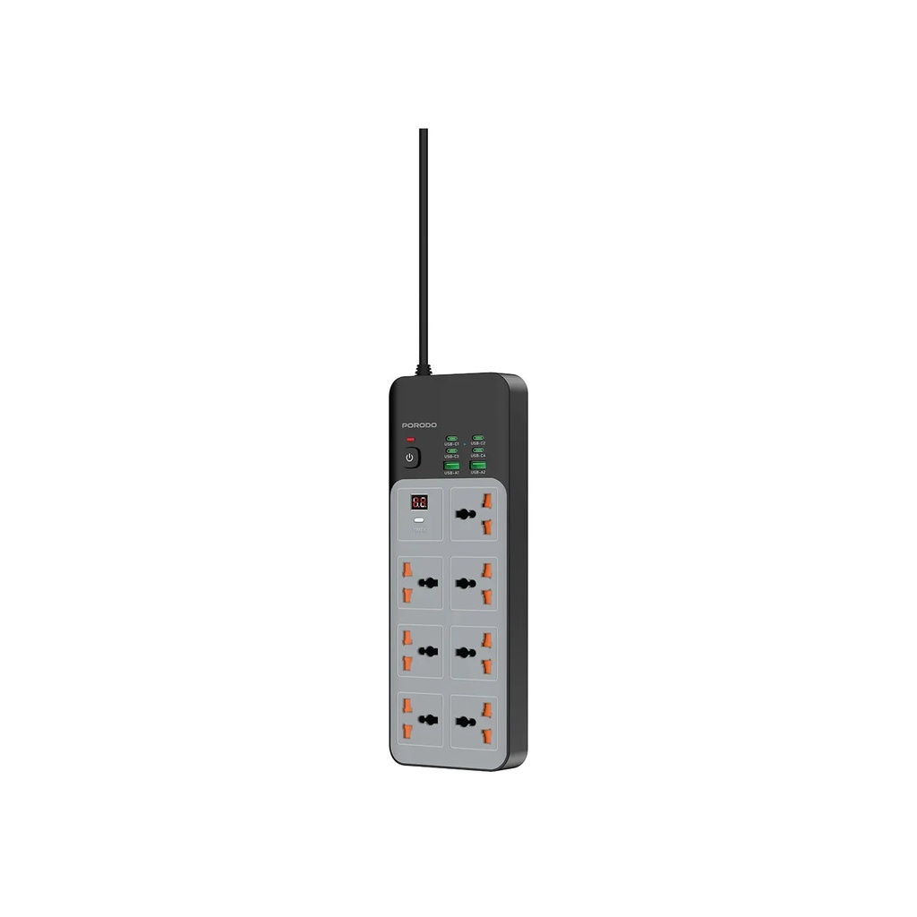 [PDFWCH099GY] Porodo 7-1 Power Socket with Universal AC Output 4C 3M Length-Grey PDFWCH099GY