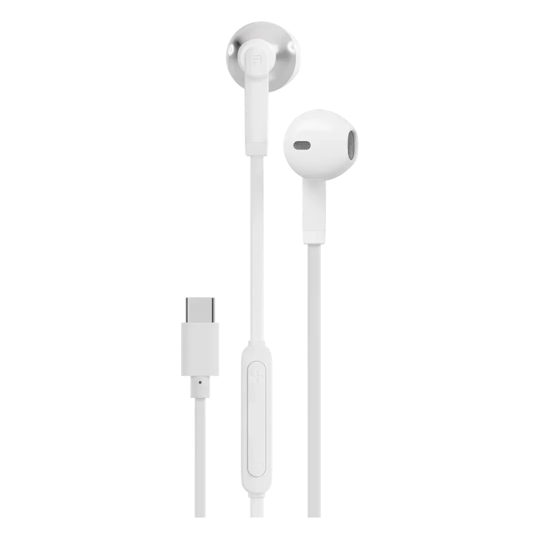 [PDST6404WH] Porodo Soundtec Wired Type C Semi In Ear Earphone with Mic-White PDST6404WH