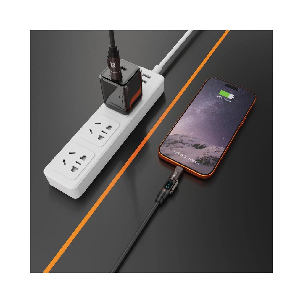 [GN4N1SDCABLBK] Green Lion 4 IN 1 Silicone Cable 1.2M With Digital Display PD 240W Black GN4N1SDCABLBK