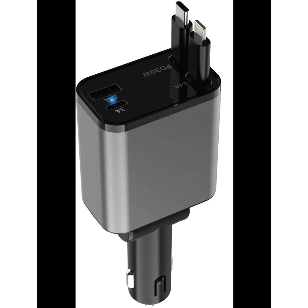 [GNRCC50WBK] Green Lion Retractable 50W Car Charger-Black GNRCC50WBK