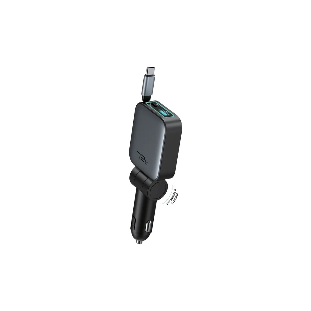 [GNRT72WCHRGY] Green Lion Retractable 72W Car Charger PD 45W- Black GNRT72WCHRGY