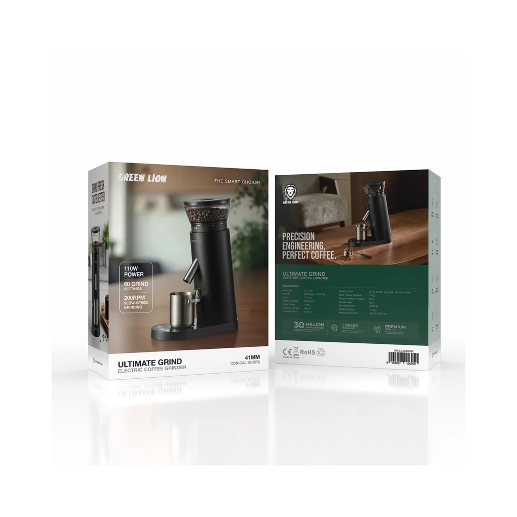 [GNULCGRNRBK] Green Lion Ultimate Grind Electric Coffee Grinder – Black (GNULCGRNRBK)
