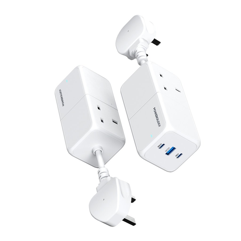 مقبس كهربائي أدابتر مع مخرج للكهرباء 65  واط Powerology 65W - White
