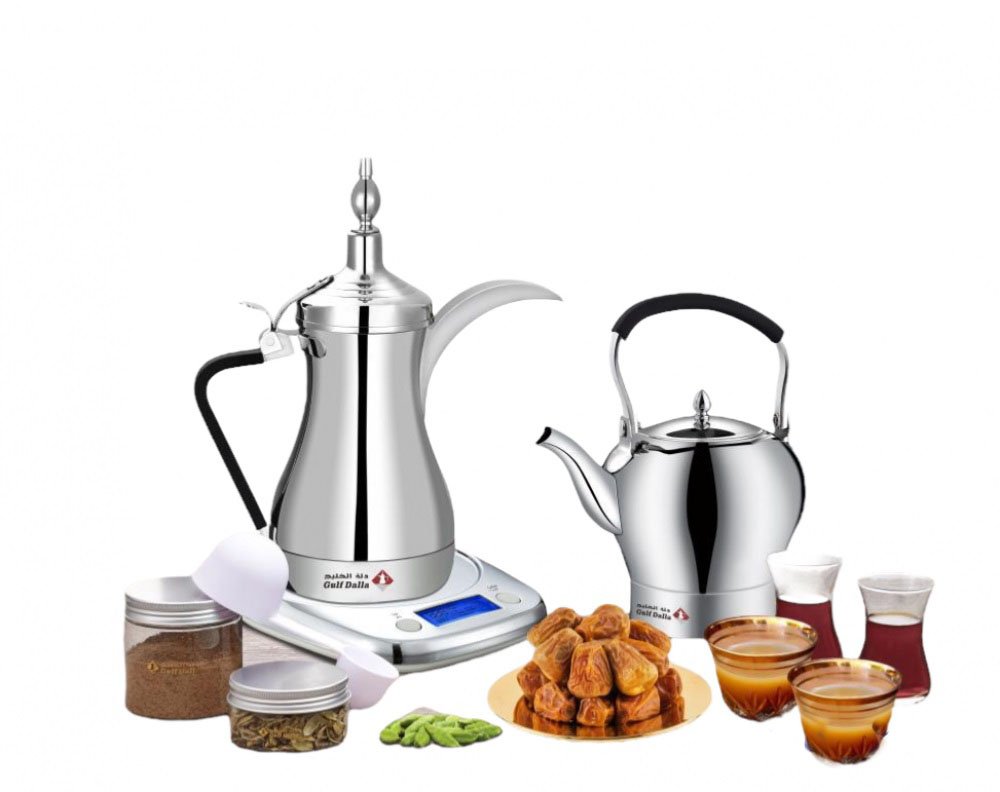 Electric tea and coffee dallah set with one base - Gulf Dallah - GA-C84849