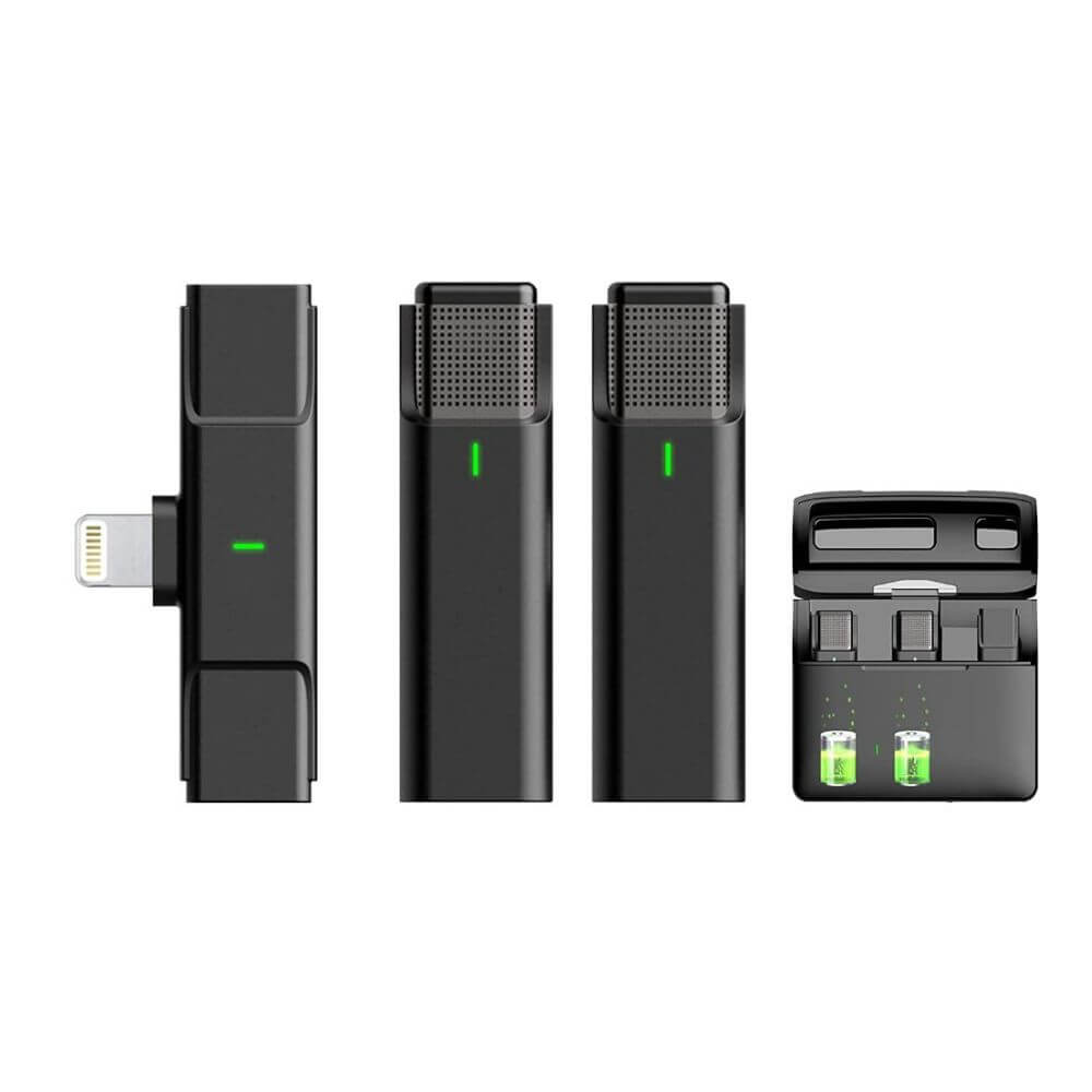 مايكروفون لاسلكي ثنائي قابل للشحن Portable Wireless Lavalier Microphone