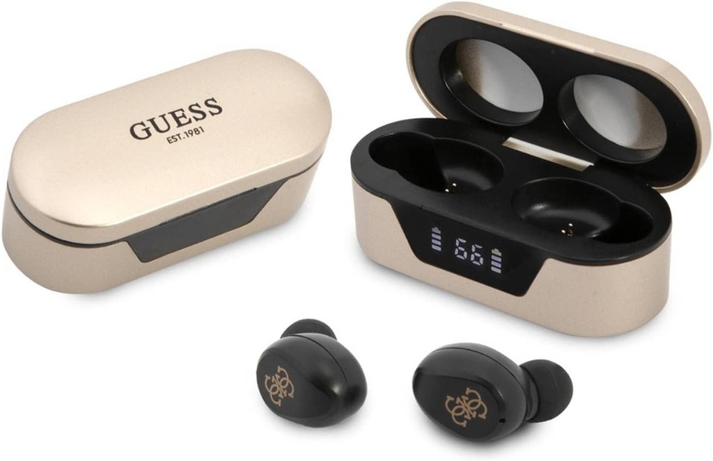 سماعات بلوتوث لاسائكية بشعار كلاسيكي مع علبة شحن Guess GUTWST31ED