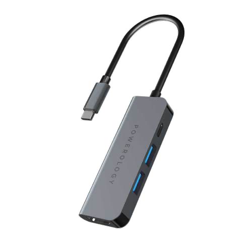 موزع منافذ 4 في 1 USB C مع منفذ HDMI بقوة 60 واط Powerology P4CHBGY