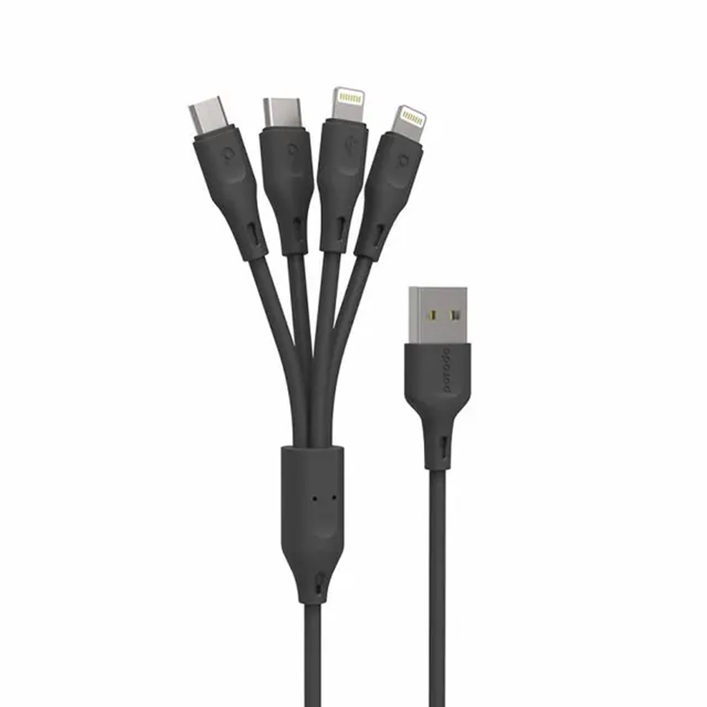 Porodo 4in1 USB cable Lightning Type C Micro 1.2m PD 41LLCM