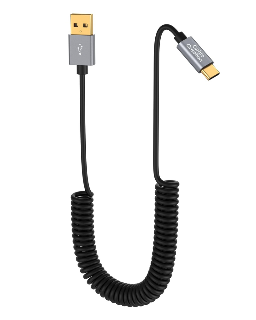 USB to USB C Aluminum Braided Curly Cable 1.2m 60W Black