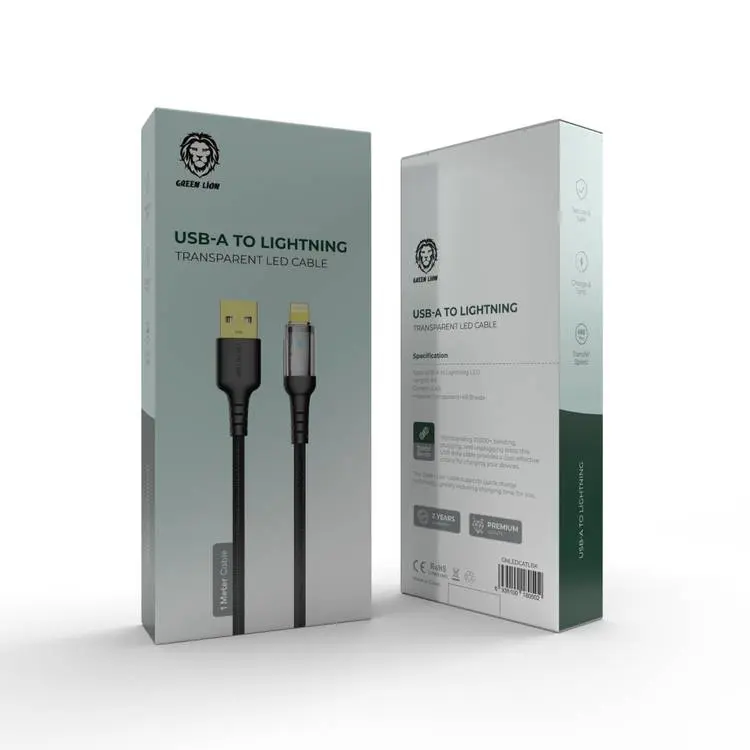 green lion USB-A TO LIGHTNING TRANSPARENT LED CABLE (gnledcatlbk)