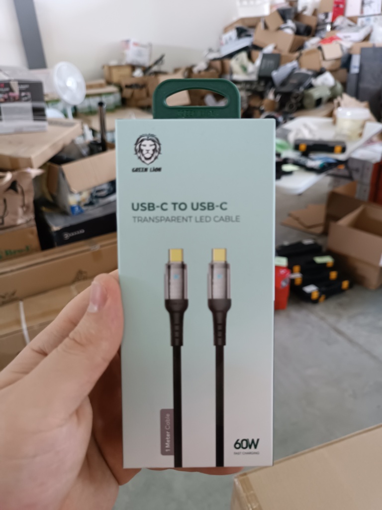 GREEN LION USB-C TO USB-C TRANSPARENT LED CABLE (GNLEDC60CTCBK)