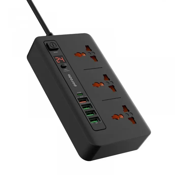 PD-FWCH013-BK PORODO MULTI-PORT POWER HUB 4 USB-A/USB-C 2M