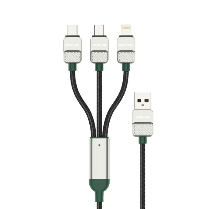 جرين ليون كابل مضفر مطلي بالكهرباء 3  في 1 USB-A إلى C+C+L GN3N1EACGNBK