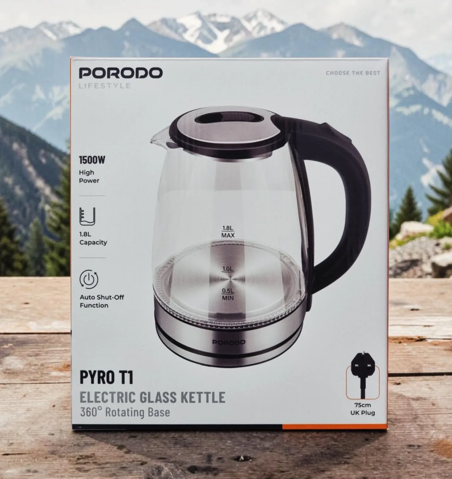 Porodo Pyro T1 Electric Glass Kettle PDLFST18ACL