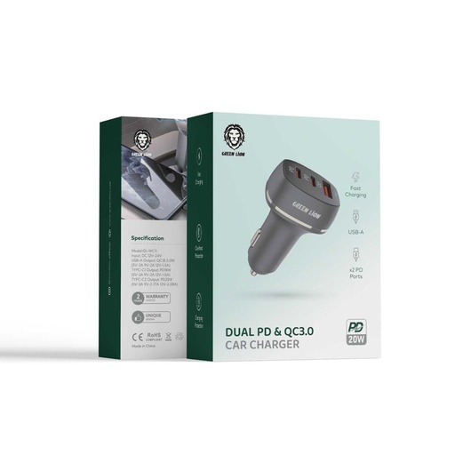 GREEN LION DUAL PD & QC 3.0 50W CAR CHARGER GN2PD1QCCCCBK